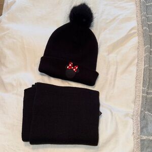 Disney Black Beanie and Scarf Set with Pink Bow